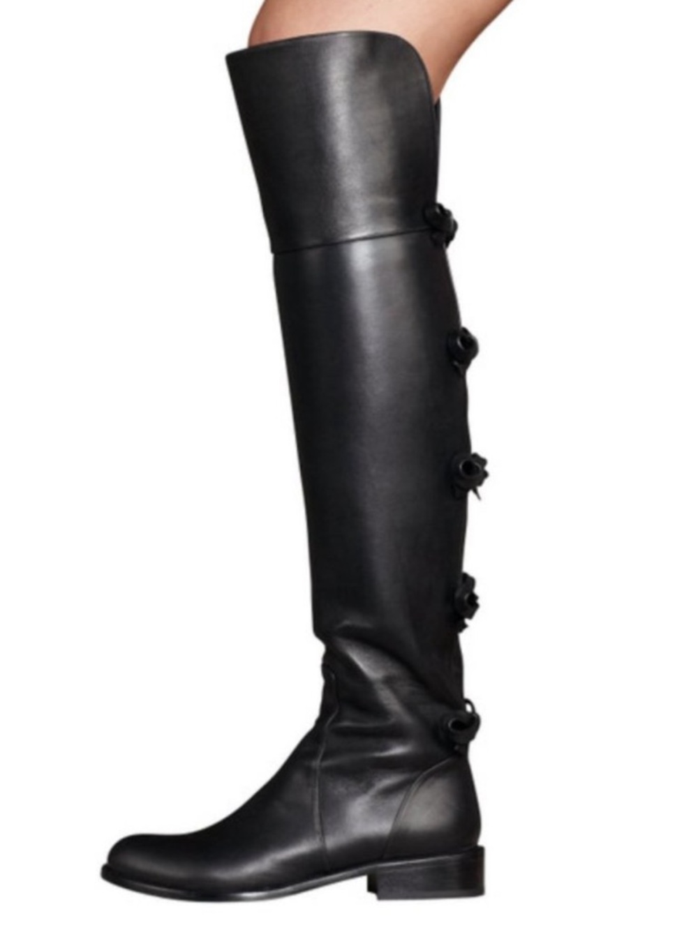 Valentino Black Over-The-Knee Riding Boots with Bows Sz 37 1/2